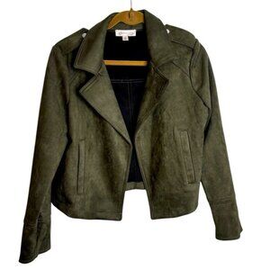 Philosophy Olive Green Women's Medium Jacket Faux Suede Open Front Waist Length
